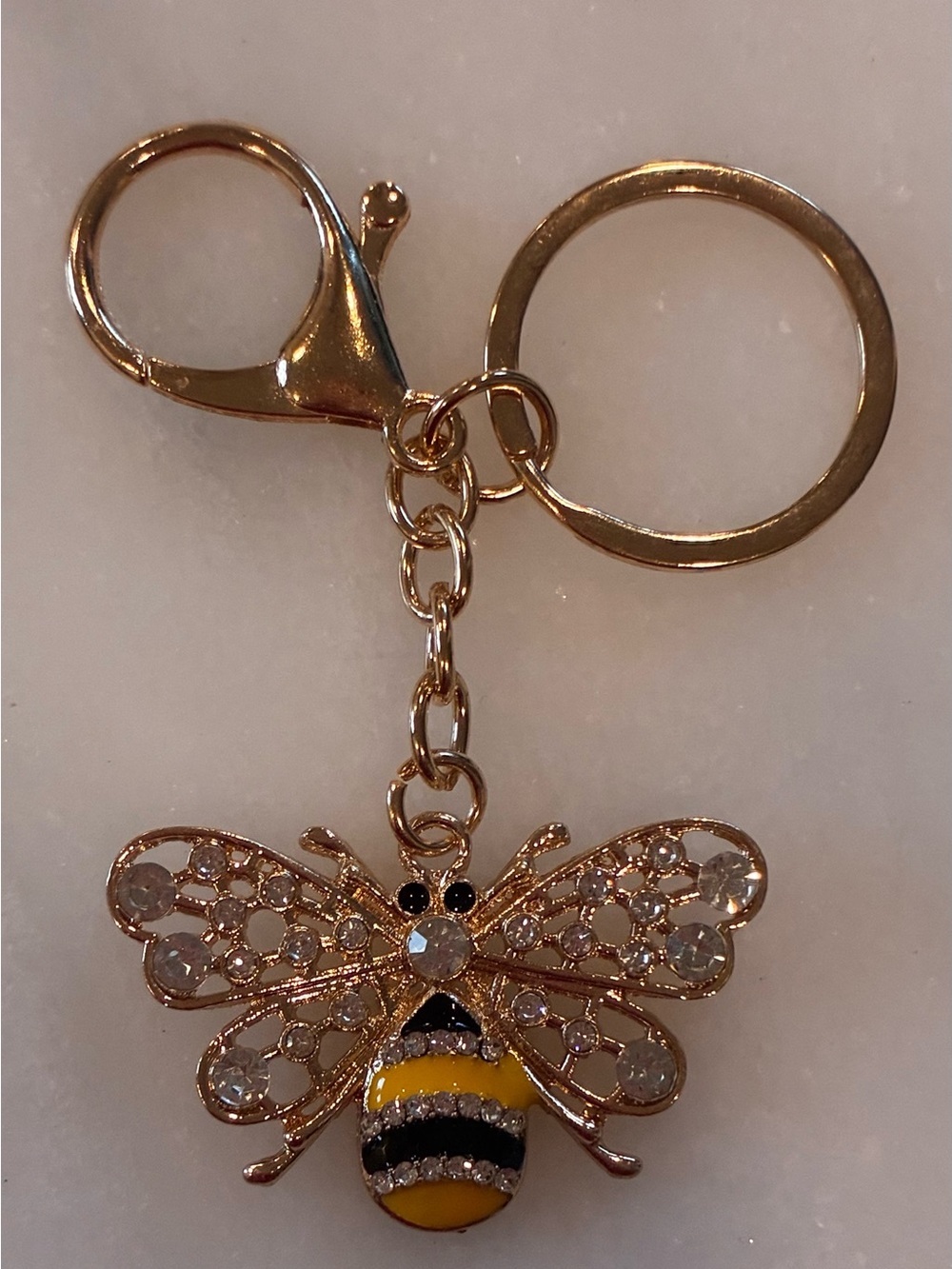 Fashion Jewelry Gold Bee Keychain with Yellow & Black Enamel bag charm
